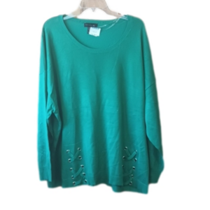 D1-21 Kelley Green Grommet Lace Detail Scoop Neck Long Sleeve Sweater 22/24